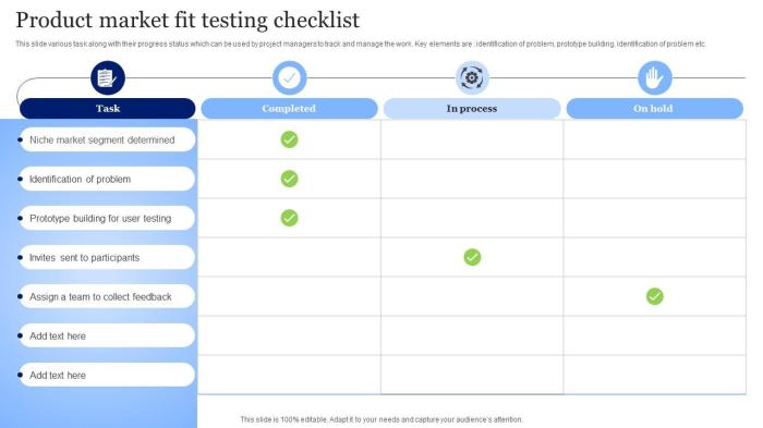 Product Market Fit Testing Checklist PPT Template
